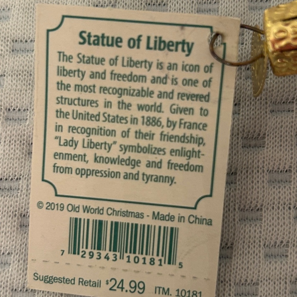 Old World Christmas Statue of Liberty Ornament with American Flag Ornament - Picture 2 of 3